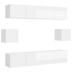 vidaXL Set Mobili TV 6 pz Bianco Lucido in Truciolato