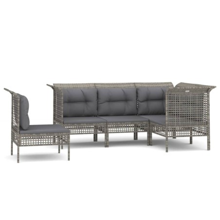 Set Divani da Giardino 5 pz con Cuscini in Polyrattan Grigio