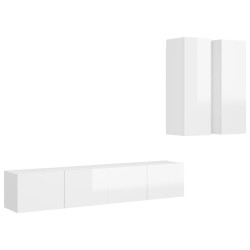 vidaXL Set Mobile TV 4 pz Bianco Lucido in Truciolato