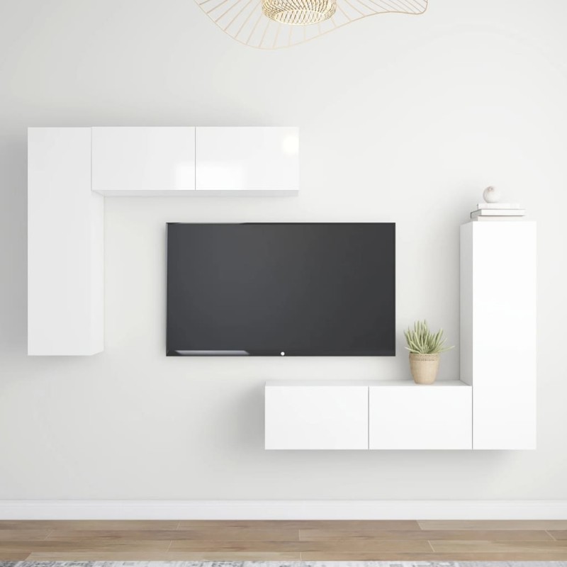 vidaXL Set Mobile TV 4 pz Bianco Lucido in Truciolato vidaXL Set Mobile TV 4 pz Bianco Lucido in Truciolato