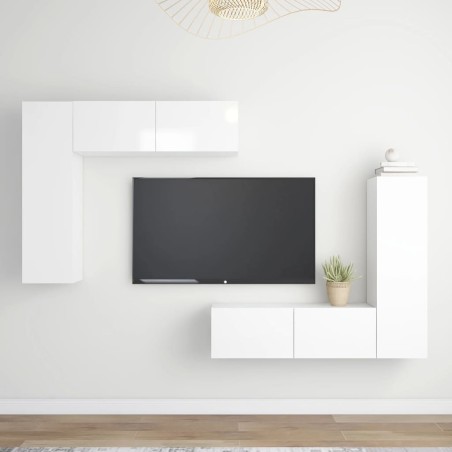 vidaXL Set Mobile TV 4 pz Bianco Lucido in Truciolato