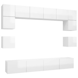 vidaXL Set di Mobili Porta TV 8 pz Bianco Lucido in Legno Multistrato