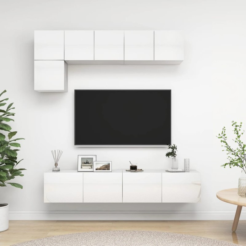 vidaXL Set Mobile TV 5 pz Bianco Lucido in Truciolato vidaXL Set Mobile TV 5 pz Bianco Lucido in Truciolato