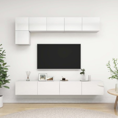 vidaXL Set Mobili TV 5 pz Bianco Lucido in Truciolato