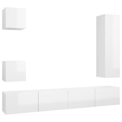 vidaXL Set Mobile TV 5 pz Bianco Lucido in Truciolato