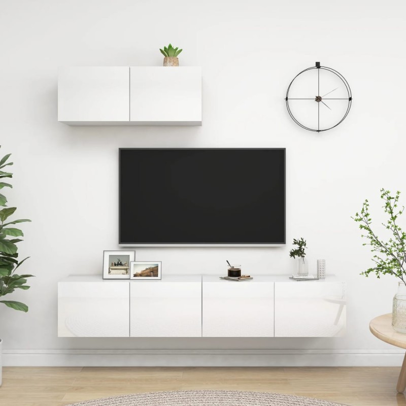 vidaXL Mobili TV 3 pz Bianco Lucido in Legno Multistrato vidaXL Mobili TV 3 pz Bianco Lucido in Legno Multistrato