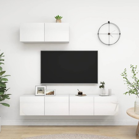 vidaXL Mobili TV 3 pz Bianco Lucido in Legno Multistrato