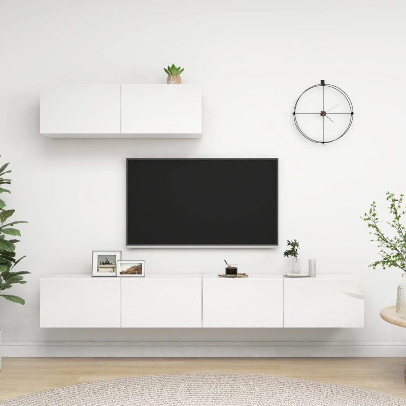 vidaXL Mobili Porta TV 3 pz Bianco Lucido in Legno Multistrato vidaXL Mobili Porta TV 3 pz Bianco Lucido in Legno Multistrato