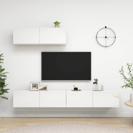 vidaXL Mobili Porta TV 3 pz Bianco Lucido in Legno Multistrato