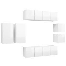 vidaXL Set Mobile TV 8 pz Bianco Lucido in Truciolato