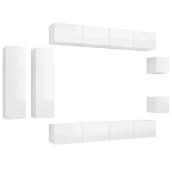 vidaXL Set Mobili TV 8 pz Bianco Lucido in Truciolato