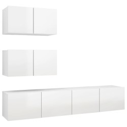 vidaXL Set Mobili TV 4 pz Bianco Lucido in Truciolato