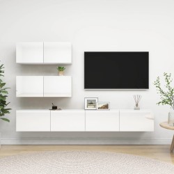 vidaXL Set di Mobili Porta TV 4 pz Bianco Lucido in Legno Multistrato