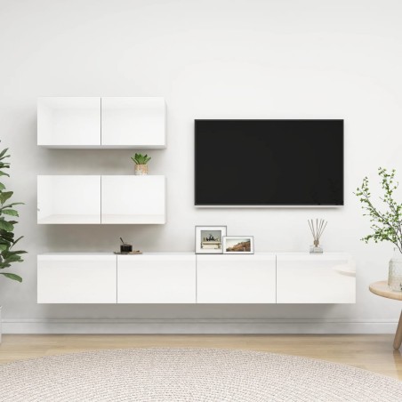vidaXL Set di Mobili Porta TV 4 pz Bianco Lucido in Legno Multistrato