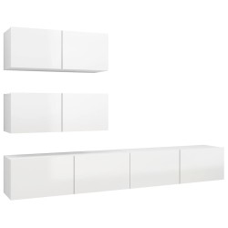 vidaXL Set di Mobili Porta TV 4 pz Bianco Lucido in Legno Multistrato