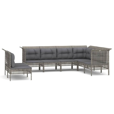 Set Divani da Giardino 9 pz con Cuscini in Polyrattan Grigio