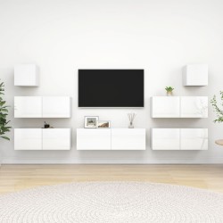 vidaXL Set di Mobili Porta TV 7 pz Bianco Lucido in Legno Multistrato