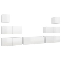 vidaXL Set di Mobili Porta TV 7 pz Bianco Lucido in Legno Multistrato