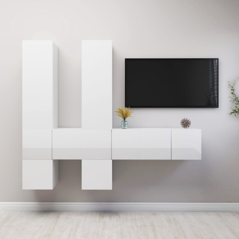 vidaXL Set Mobile TV 7 pz Bianco Lucido in Truciolato vidaXL Set Mobile TV 7 pz Bianco Lucido in Truciolato