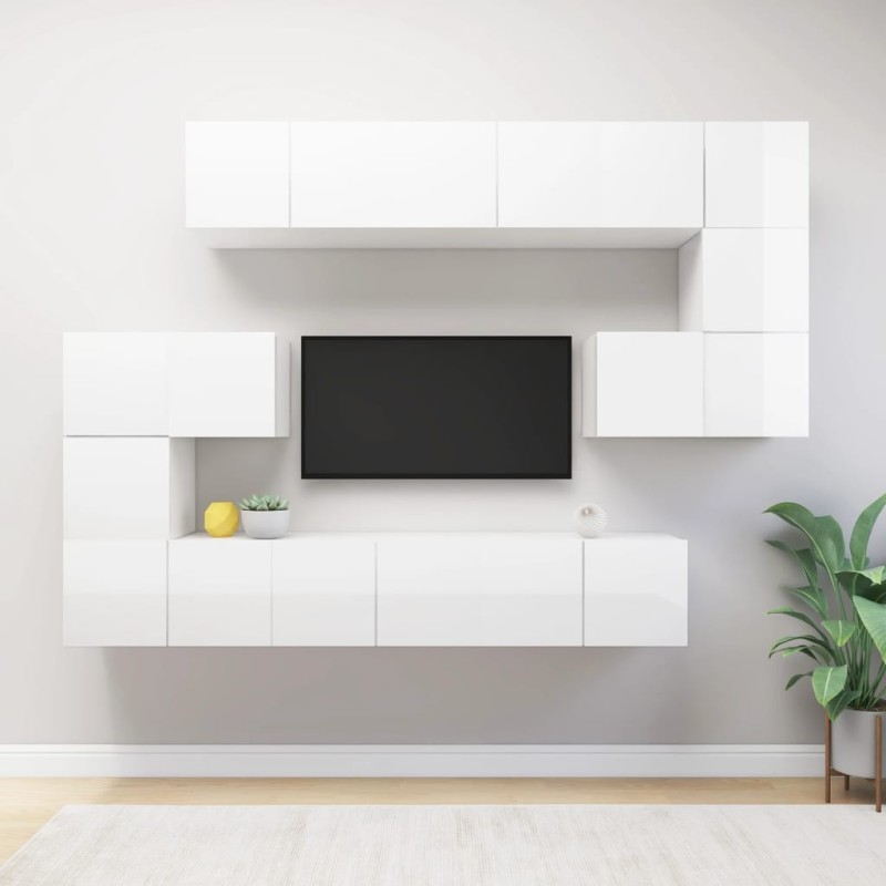 vidaXL Set Mobile TV 10 pz Bianco Lucido in Truciolato vidaXL Set Mobile TV 10 pz Bianco Lucido in Truciolato