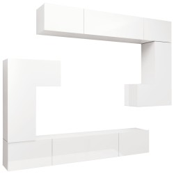 vidaXL Set Mobili Porta TV 8pz Bianco Lucido in Legno Multistrato