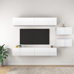 vidaXL Mobili Porta TV 8 pz Bianco Lucido in Legno Multistrato