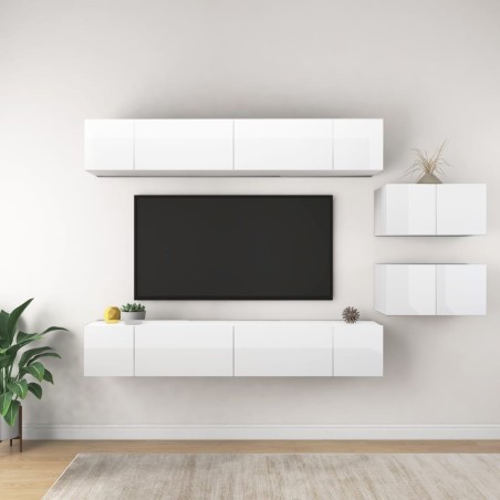 vidaXL Mobili Porta TV 8 pz Bianco Lucido in Legno Multistrato