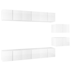 vidaXL Mobili Porta TV 8 pz Bianco Lucido in Legno Multistrato