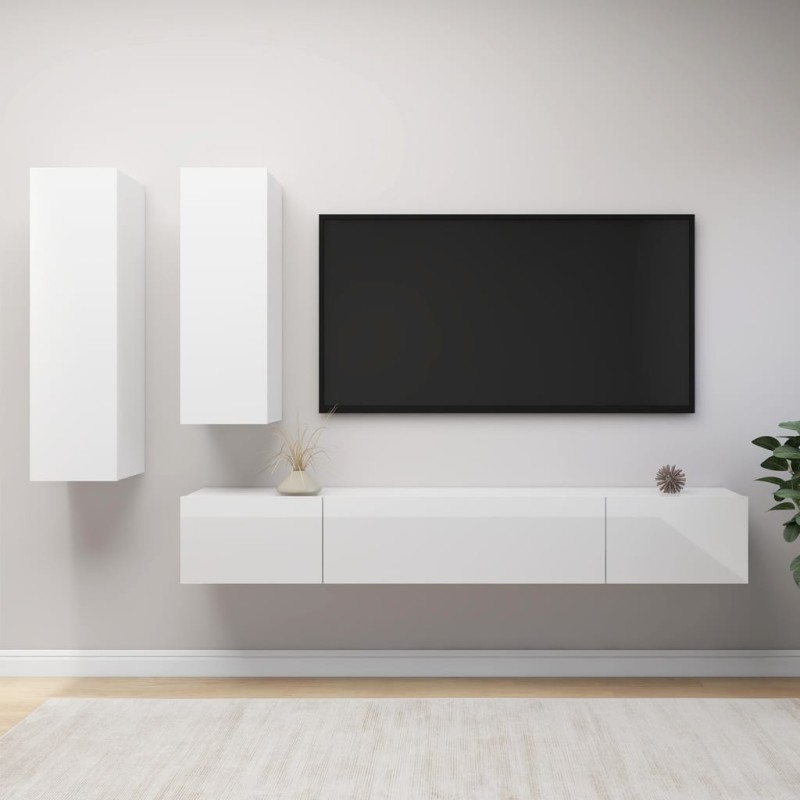 vidaXL Set Mobile TV 4 pz Bianco Lucido in Truciolato vidaXL Set Mobile TV 4 pz Bianco Lucido in Truciolato