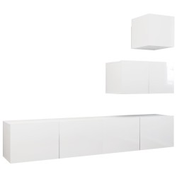 vidaXL Set di Mobili Porta TV 4 pz Bianco Lucido in Legno Multistrato