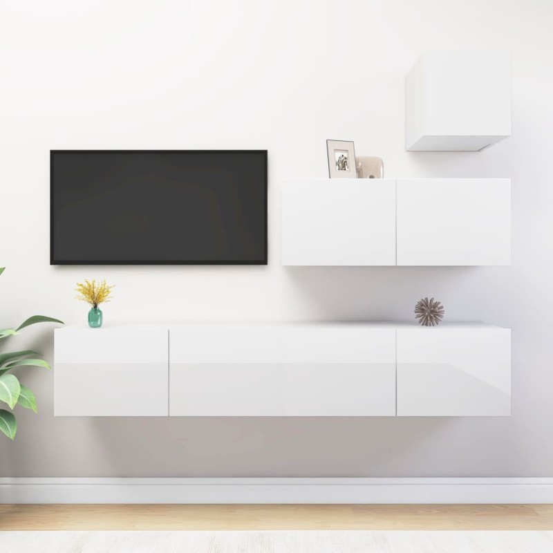 vidaXL Set Mobile TV 4 pz Bianco Lucido in Truciolato vidaXL Set Mobile TV 4 pz Bianco Lucido in Truciolato