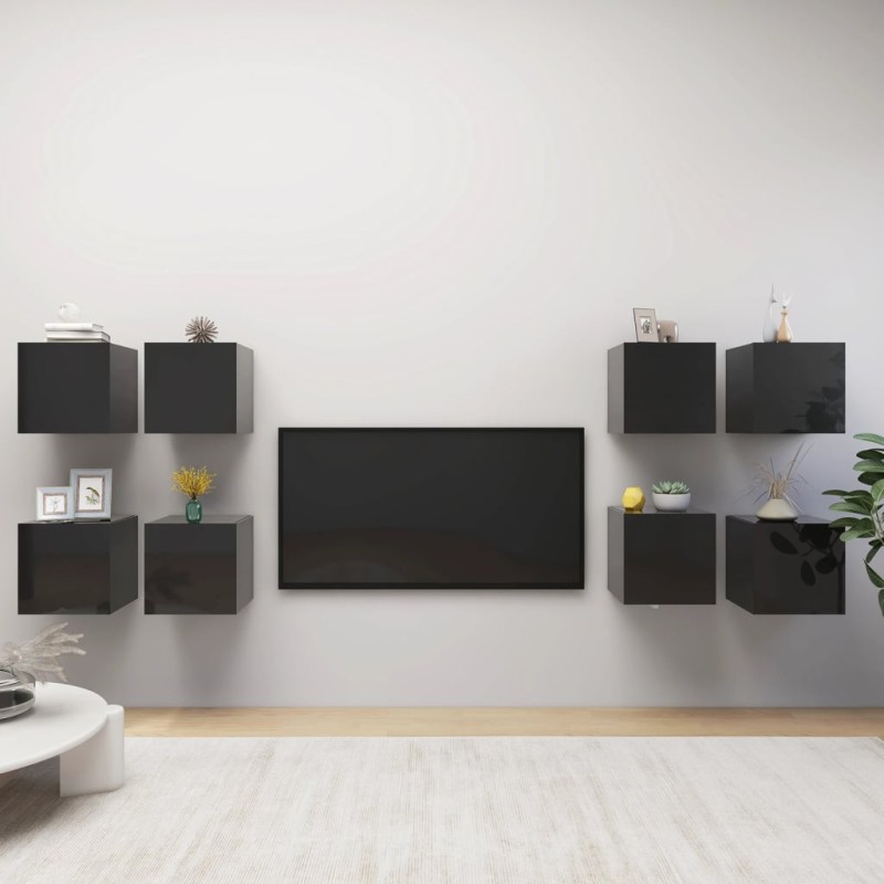 vidaXL Armadietti a Parete per TV 8 pz Nero Lucido 30,5x30x30 cm vidaXL Armadietti a Parete per TV 8 pz Nero Lucido 30,5x30x30 cm