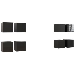 vidaXL Armadietti a Parete per TV 8 pz Nero Lucido 30,5x30x30 cm