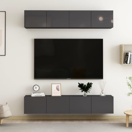vidaXL Mobili TV 4 pz Grigio Lucido 80x30x30 cm in Truciolato