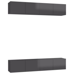 vidaXL Mobili TV 4 pz Grigio Lucido 80x30x30 cm in Truciolato