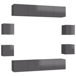 vidaXL Set Mobile TV 8 pz Grigio Lucido in Truciolato