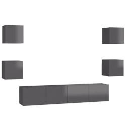 vidaXL Set Mobile TV 6 pz Grigio Lucido in Truciolato