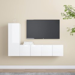 vidaXL Set di Mobili Porta TV 3 pz Bianco Lucido in Legno Multistrato