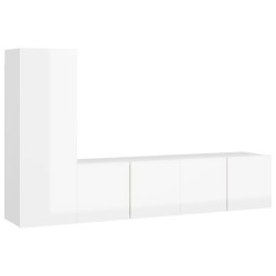 vidaXL Set di Mobili Porta TV 3 pz Bianco Lucido in Legno Multistrato