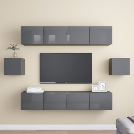vidaXL Set Mobili TV 6 pz Grigio Lucido in Truciolato