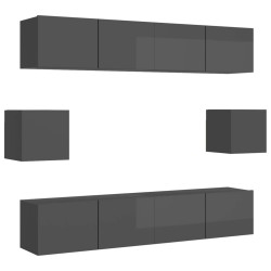 vidaXL Set Mobili TV 6 pz Grigio Lucido in Truciolato