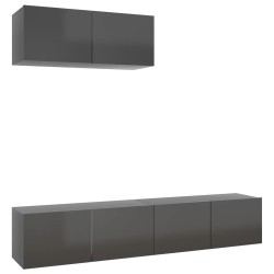 vidaXL Mobili TV 3 pz Grigio Lucido in Truciolato