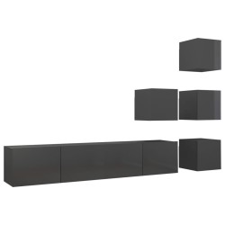 vidaXL Set Mobile TV 6 pz Grigio Lucido in Truciolato