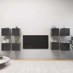 vidaXL Mobili Porta TV a Parete 8 pz Grigio Lucido 30,5x30x30 cm