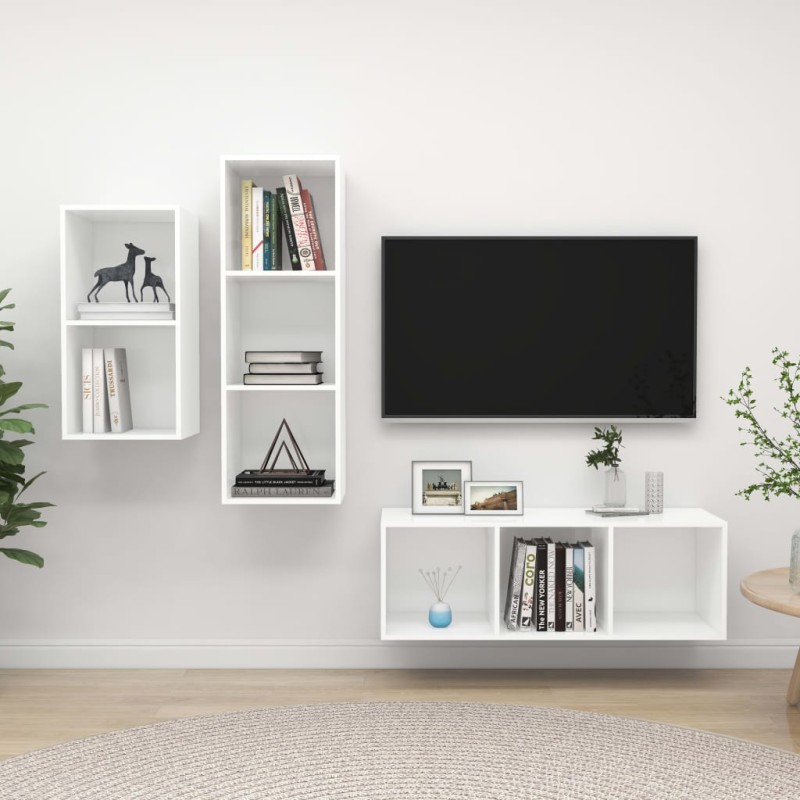 vidaXL Set Mobile TV 3 pz Bianco in Truciolato vidaXL Set Mobile TV 3 pz Bianco in Truciolato