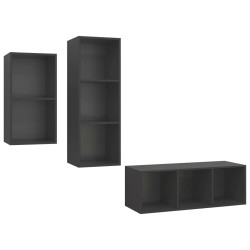 vidaXL Set Mobile TV 3 pz Grigio in Truciolato