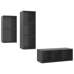 vidaXL Set Mobile TV 3 pz Grigio Lucido in Truciolato
