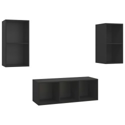 vidaXL Set Mobile TV 3 pz Nero in Truciolato