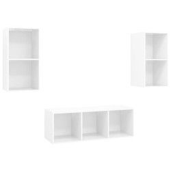 vidaXL Set Mobile TV 3 pz Bianco Lucido in Truciolato