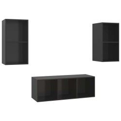 vidaXL Set Mobile TV 3 pz Nero Lucido in Truciolato